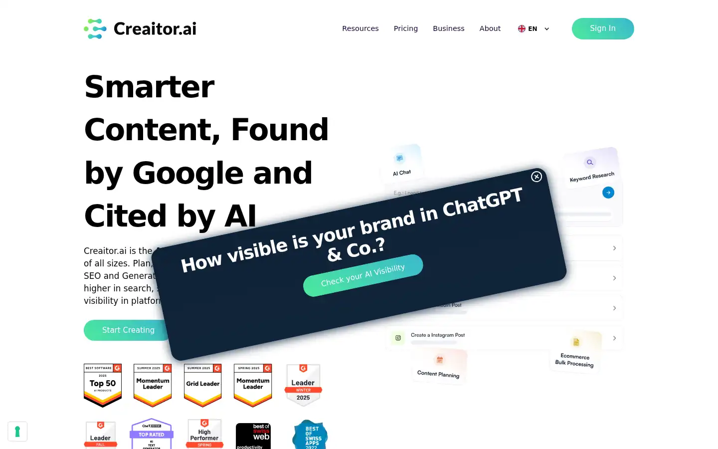 Screenshot of creaitor.ai