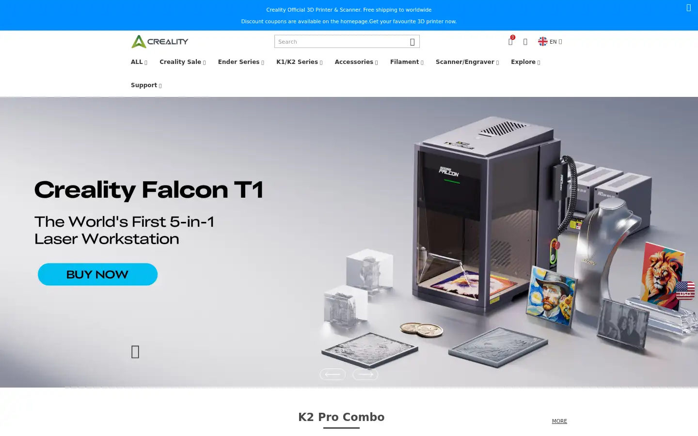 Screenshot of creality3dofficial.com