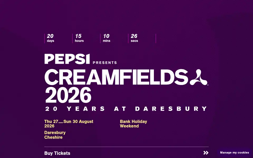 Screenshot of creamfieldsnorth.com