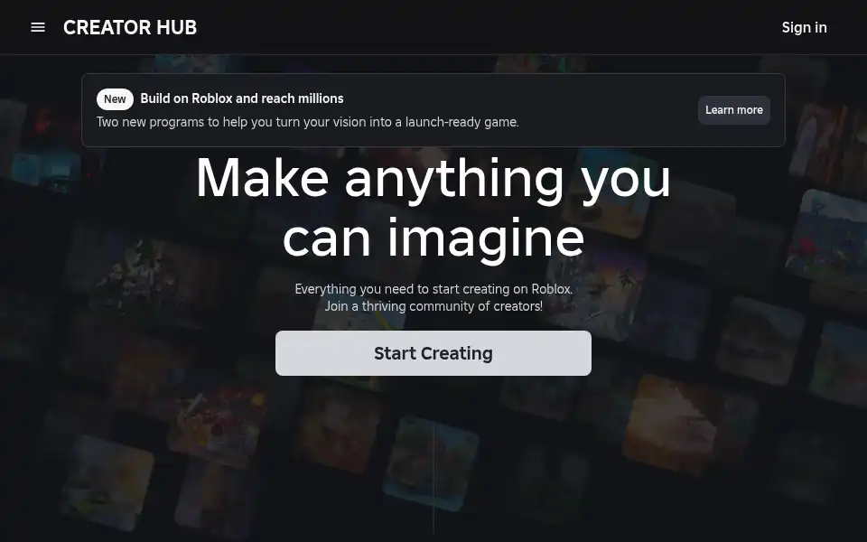Screenshot of create.roblox.com