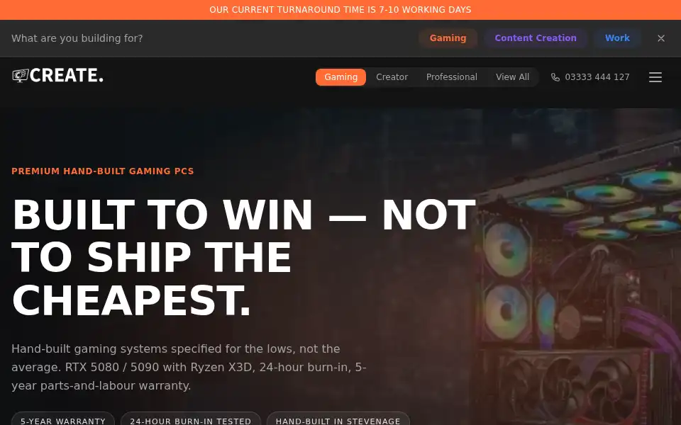Screenshot of createpcs.co.uk