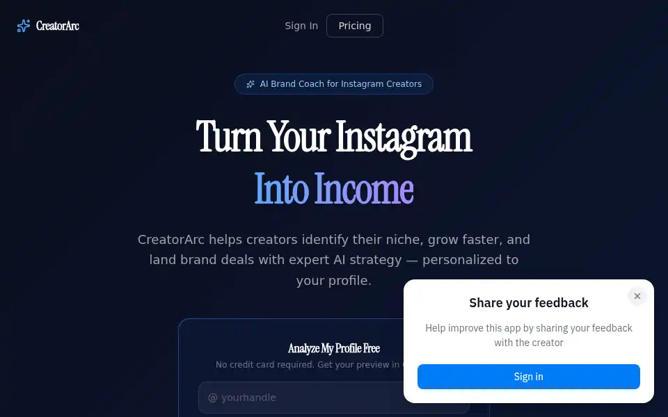 Screenshot of creatorarc.app