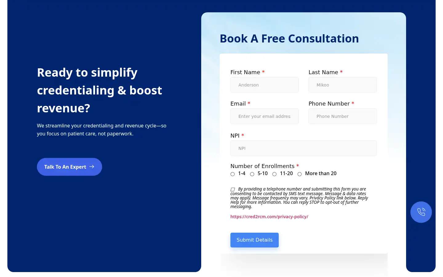Screenshot of cred2rcm.com