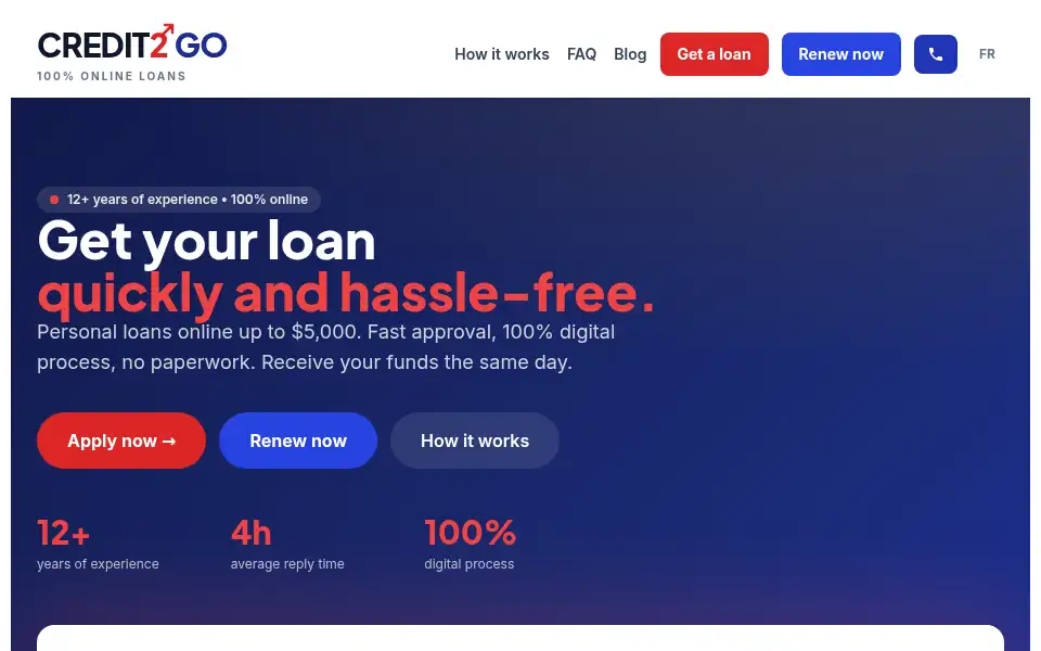 Screenshot of credit2go.ca