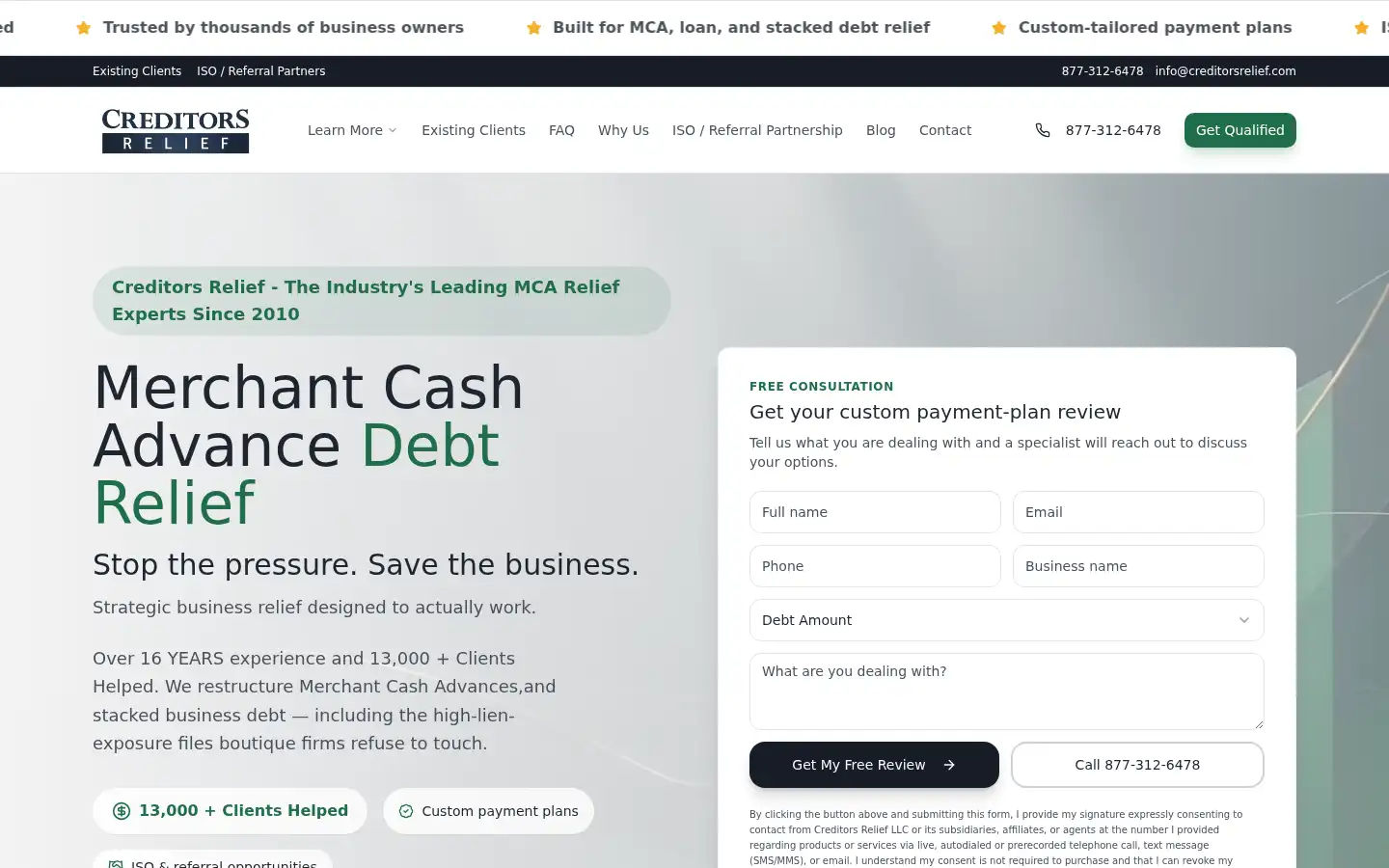 Screenshot of creditorsrelief.com