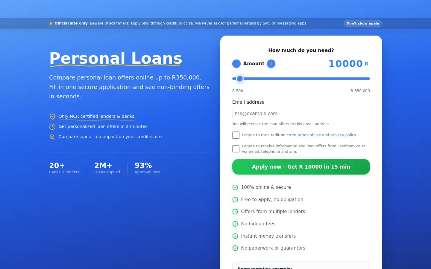 Screenshot of creditum.co.za
