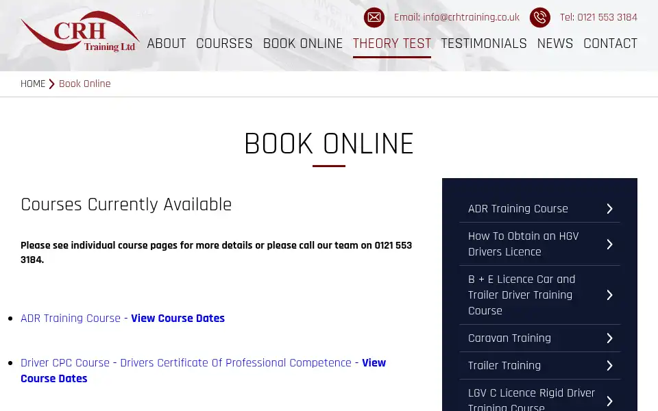 Screenshot of crhtraining.co.uk