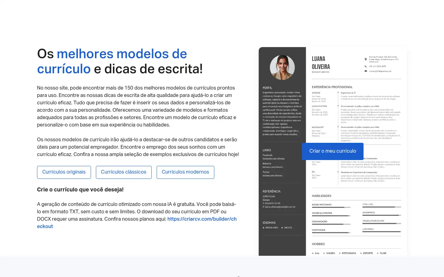 Screenshot of criarcv.com