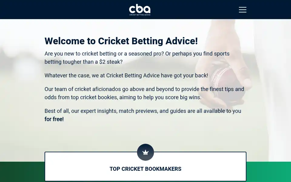 Screenshot of cricketbettingadvice.com