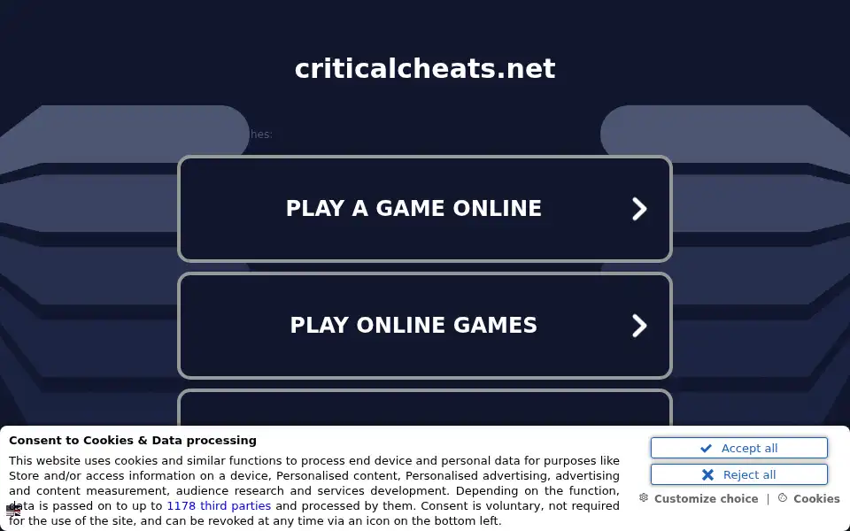 Screenshot of criticalcheats.net