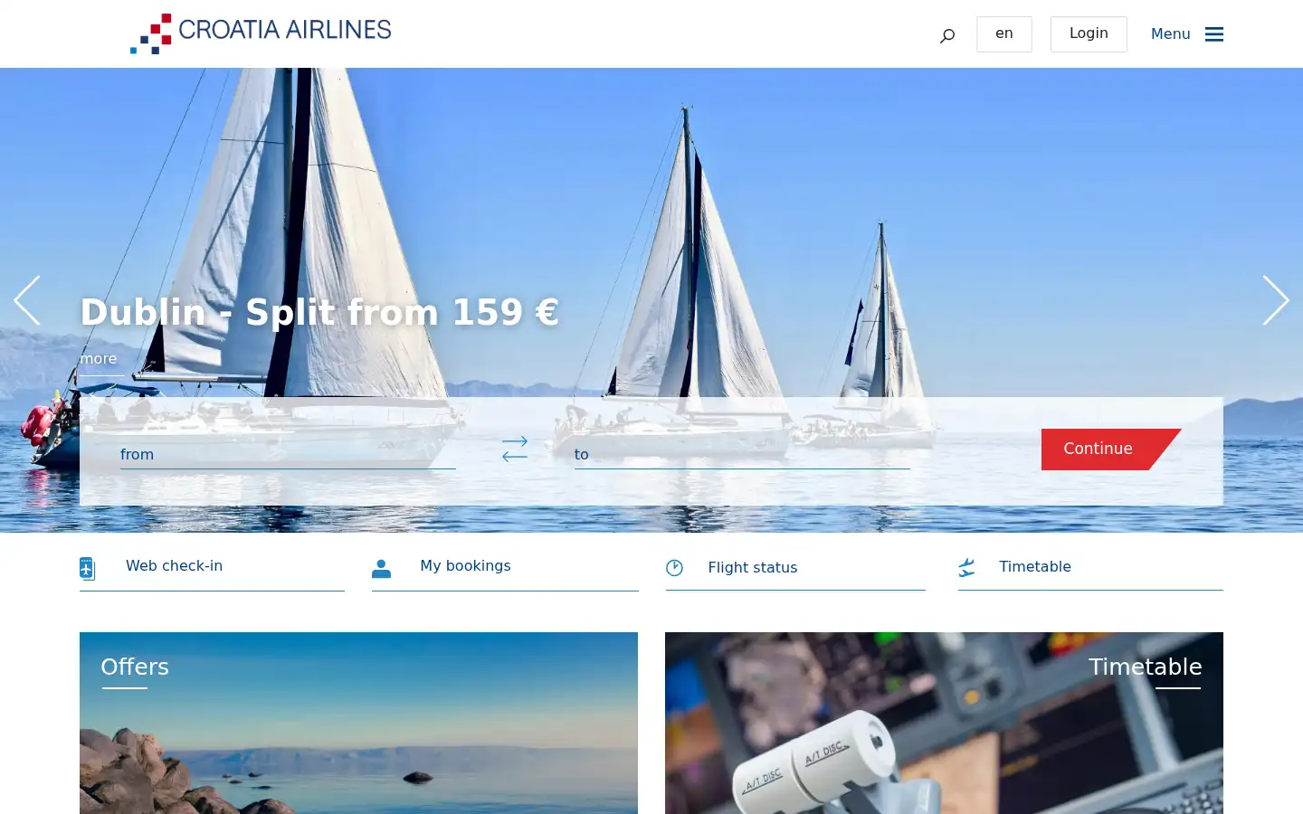 Screenshot of croatiaairlines.com