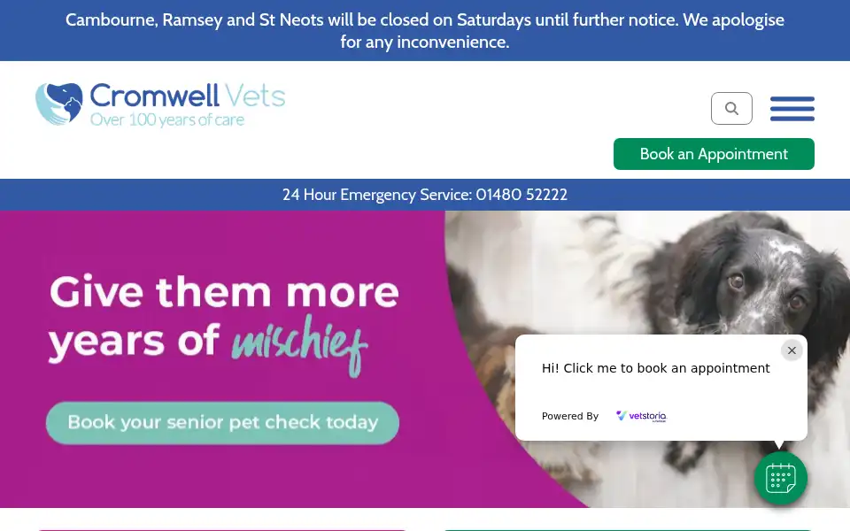 Screenshot of cromwellvets.co.uk
