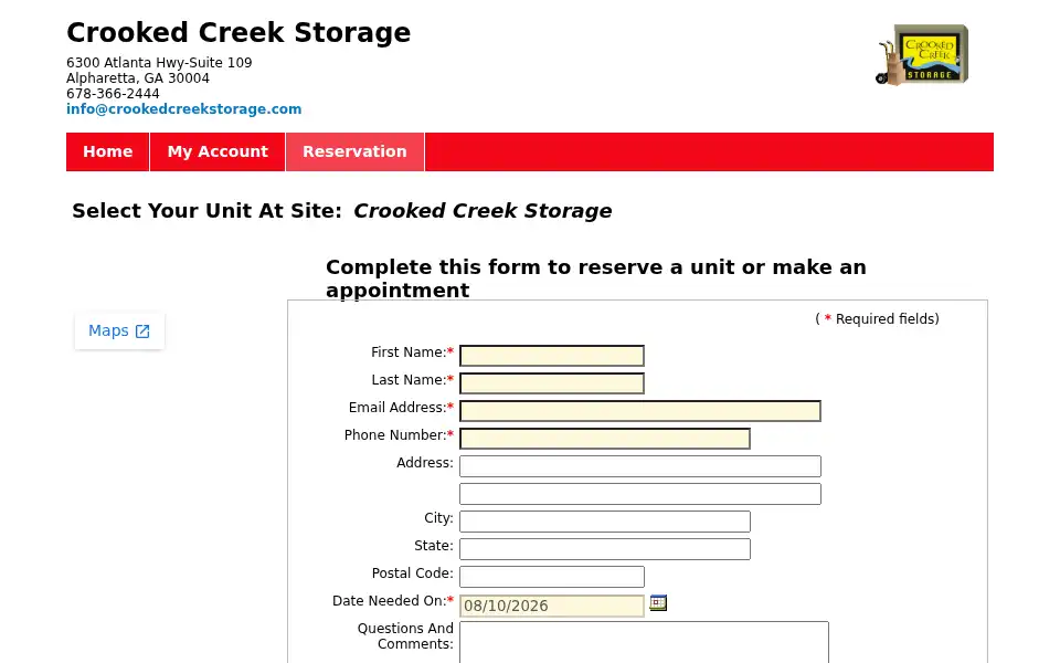 Screenshot of crookedcreekstorage.com