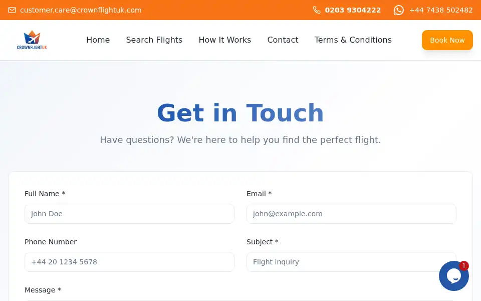 Screenshot of crownflightuk.com