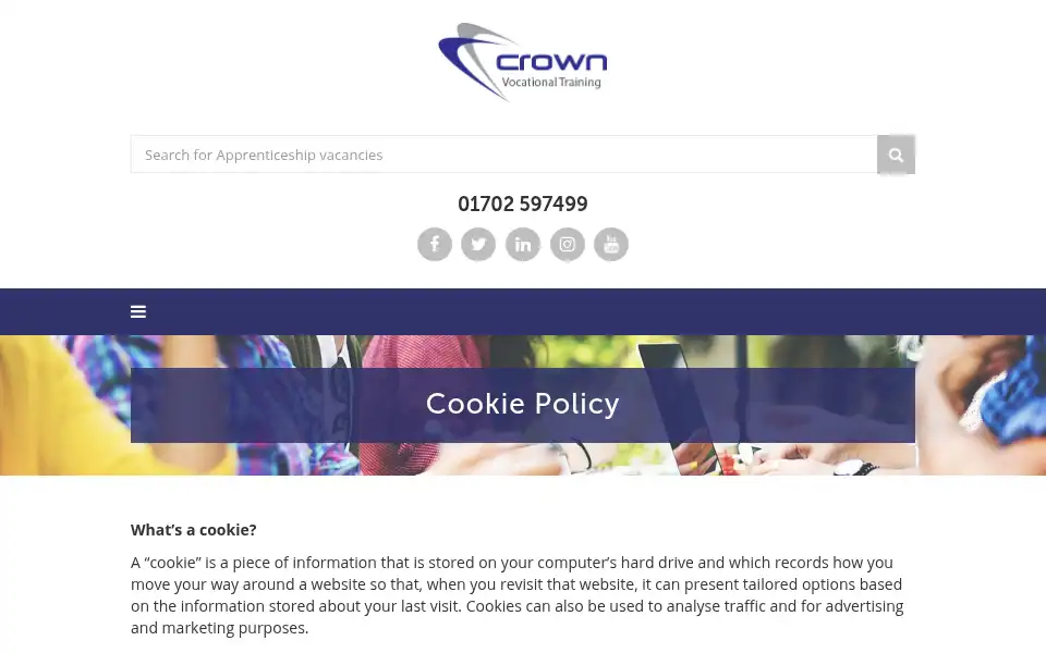 Screenshot of crownvocationaltraining.co.uk