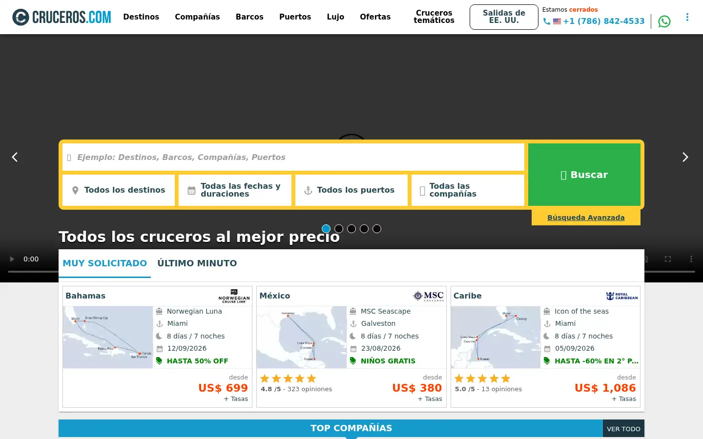 Screenshot of cruceros.com