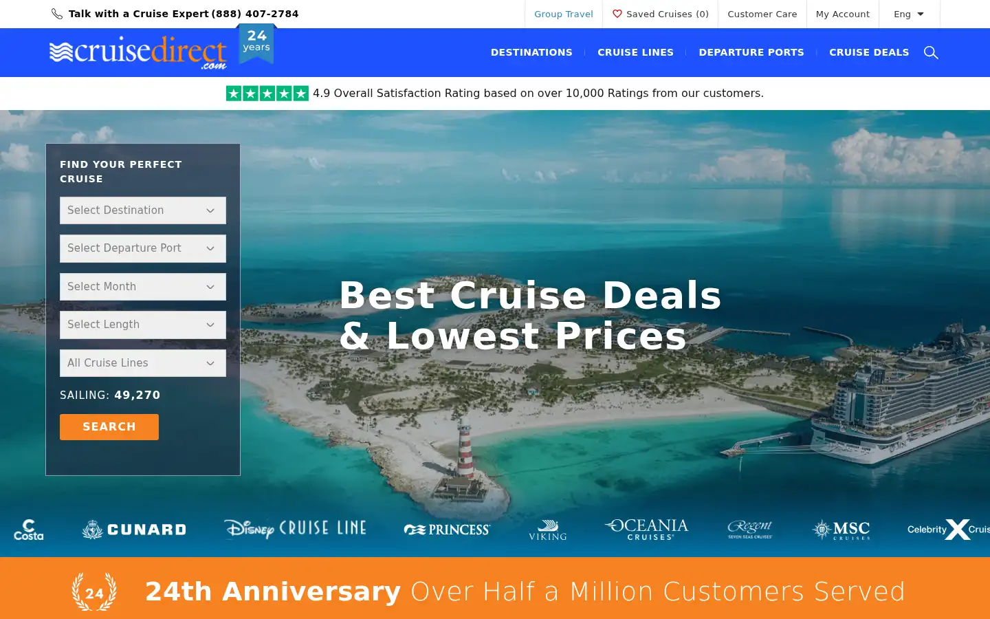 Screenshot of cruisedirect.com