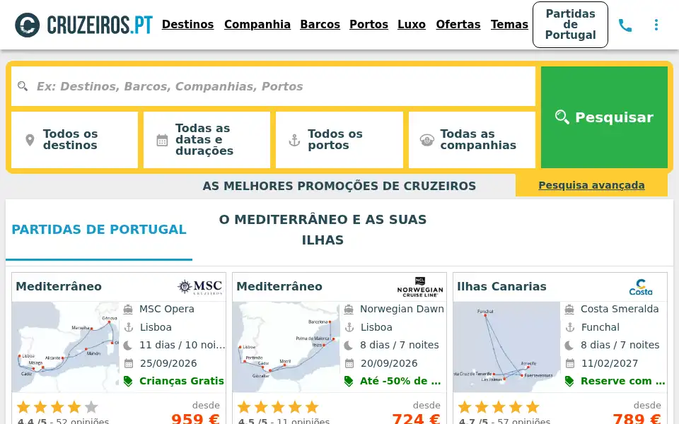Screenshot of cruzeiros.pt