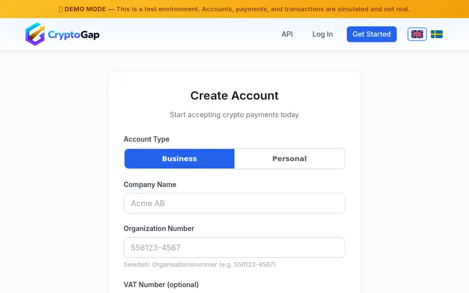 Screenshot of cryptogap.com