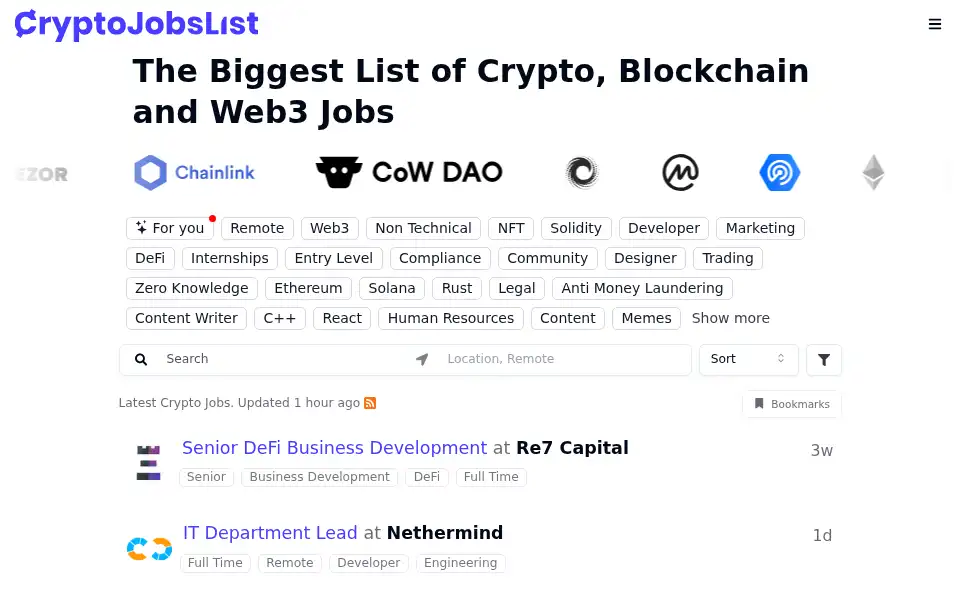 Screenshot of cryptojobslist.com