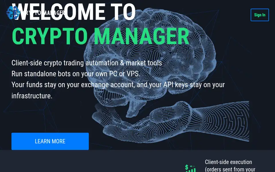 Screenshot of cryptomanager.ai