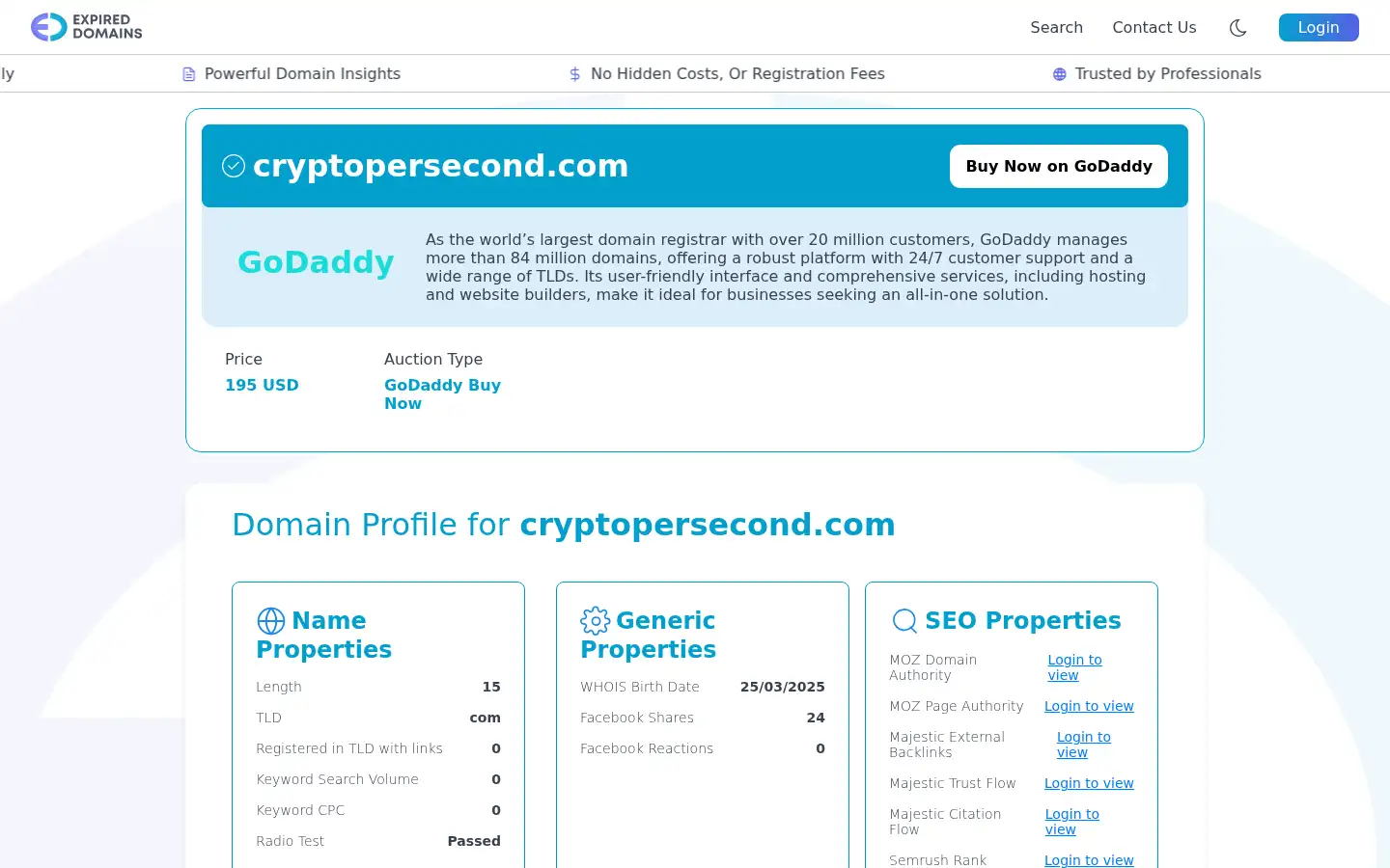 Screenshot of cryptopersecond.com