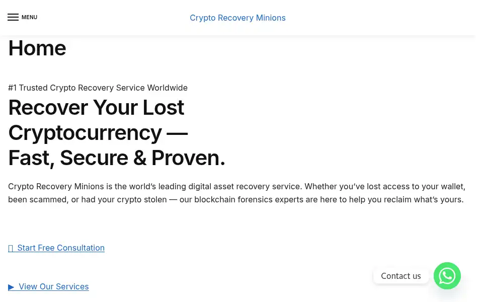 Screenshot of cryptorecoveryminions.com