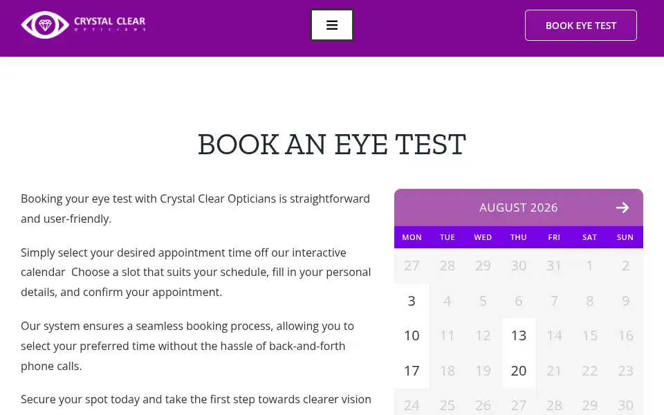 Screenshot of crystalclearopticians.co.uk