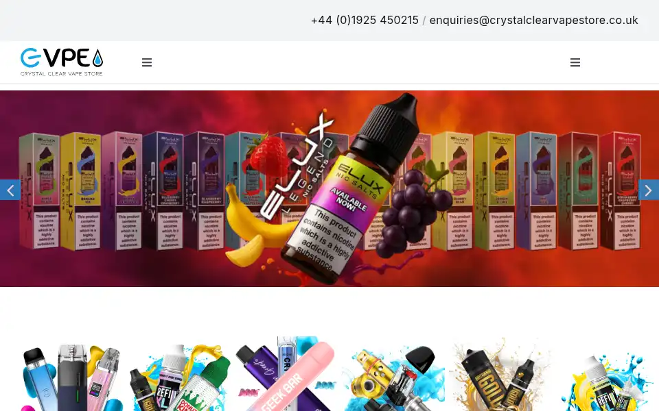 Screenshot of crystalclearvapestore.co.uk
