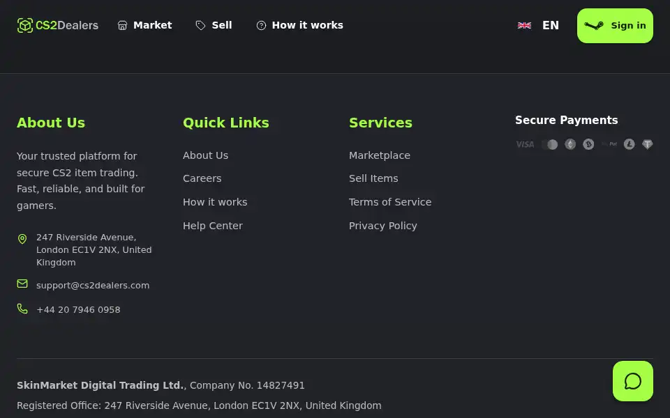 Screenshot of cs2dealers.com