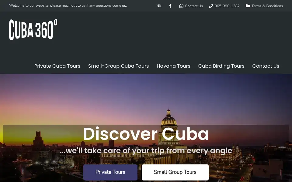 Screenshot of cuba360tours.com