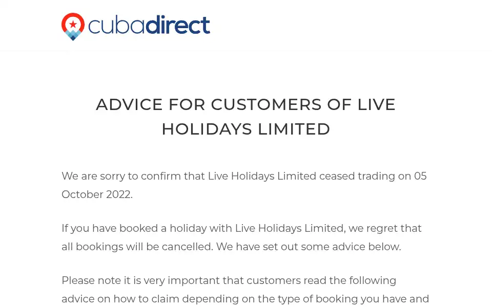 Screenshot of cubadirect.co.uk