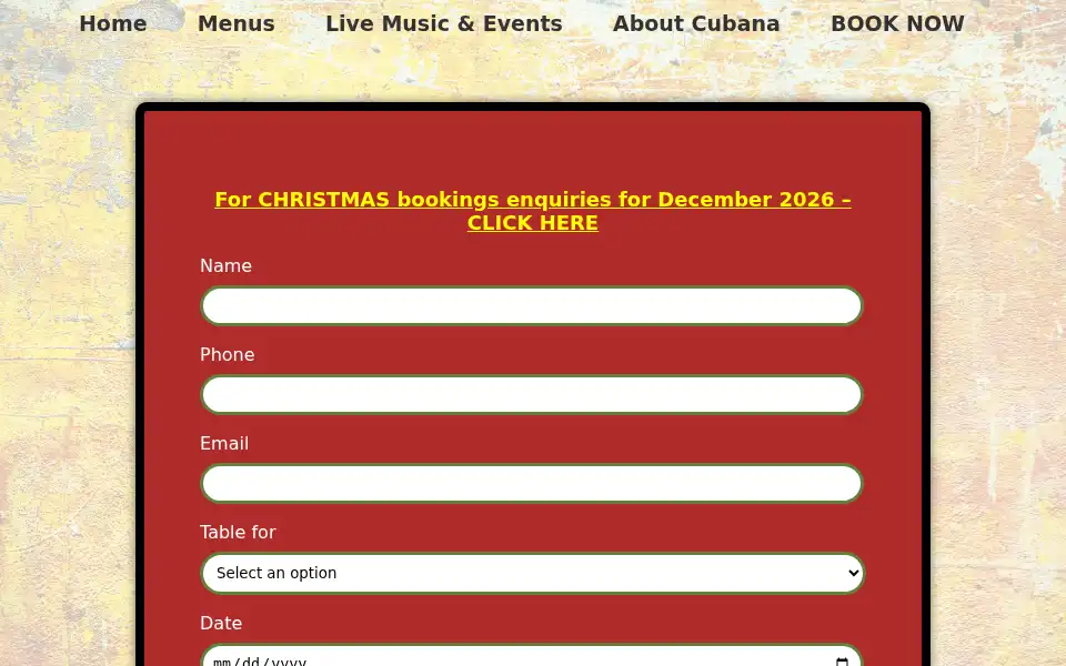 Screenshot of cubanatapasbar.co.uk