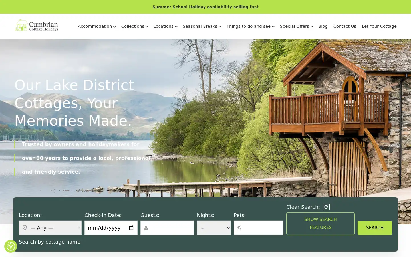 Screenshot of cumbriancottageholidays.co.uk