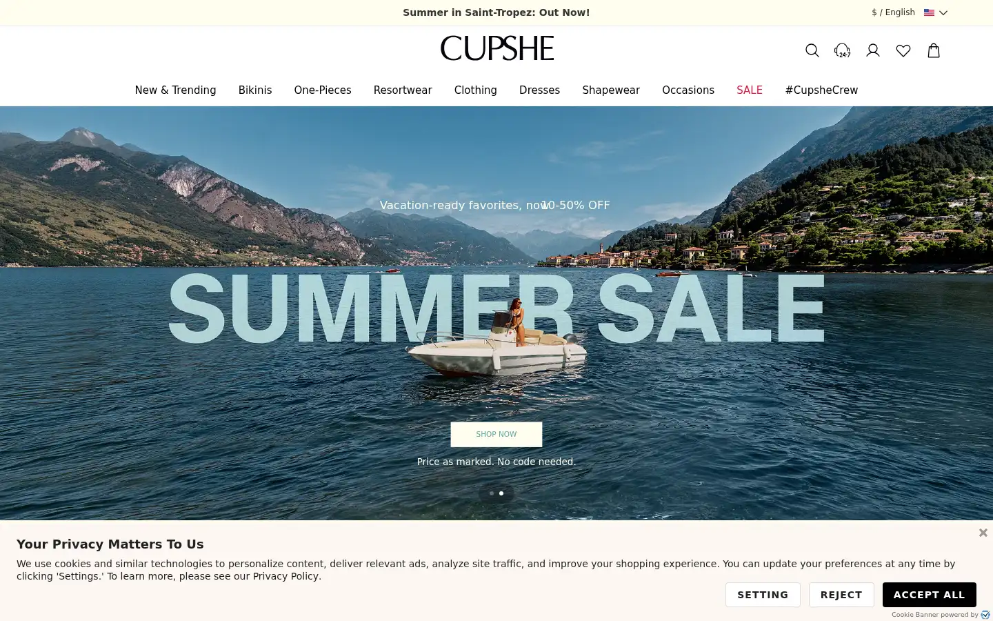 Screenshot of cupshe.com