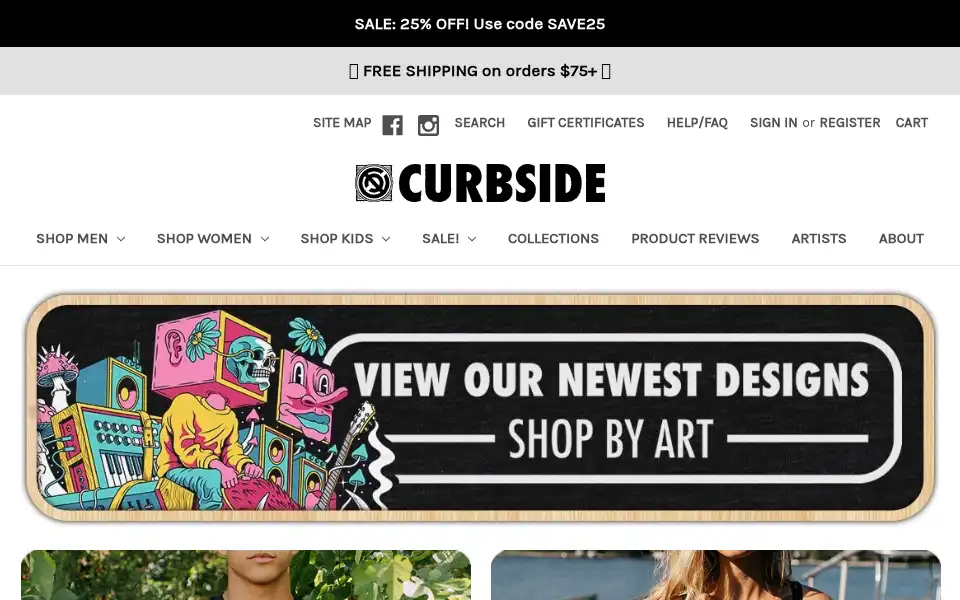 Screenshot of curbsideclothing.com