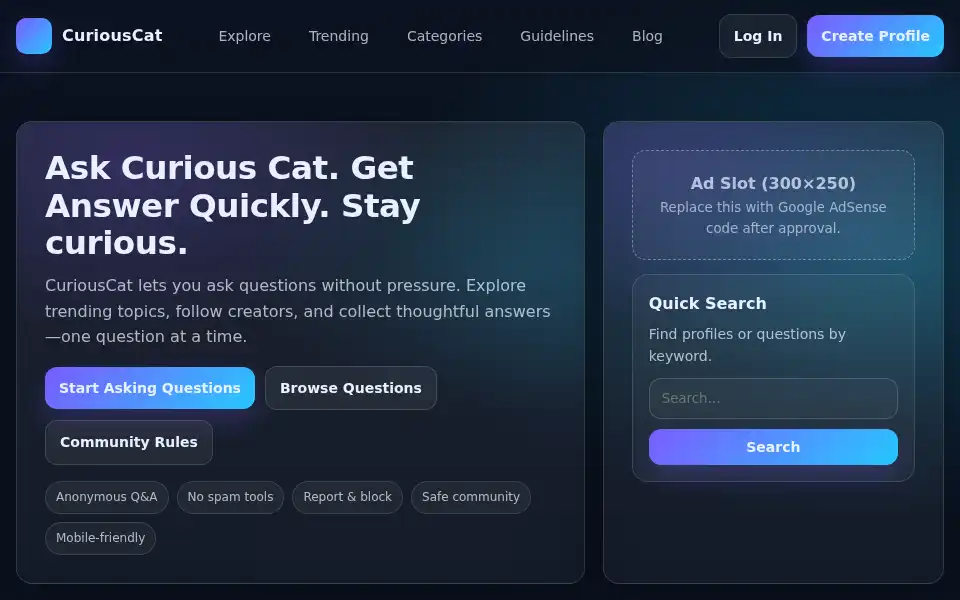 Screenshot of curiouscat.me