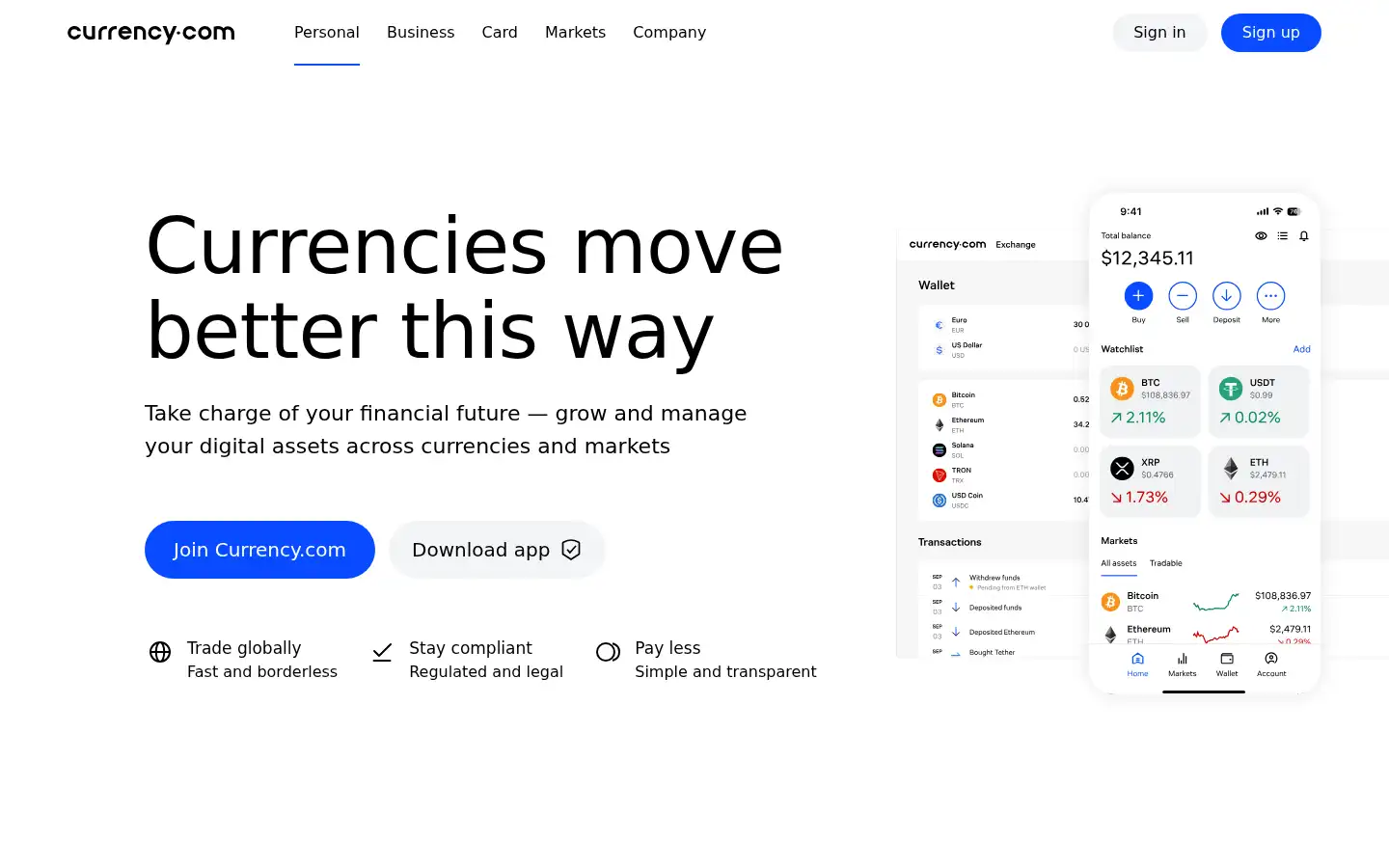 Screenshot of currency.com