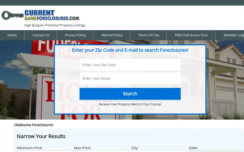Screenshot of currentbankforeclosures.com