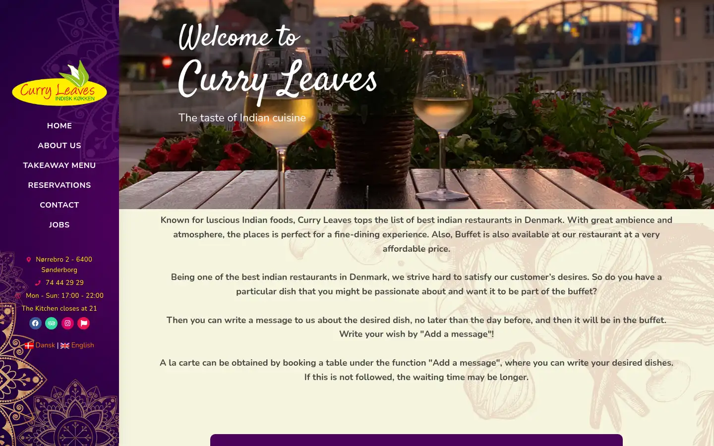 Screenshot of curryleaves.dk