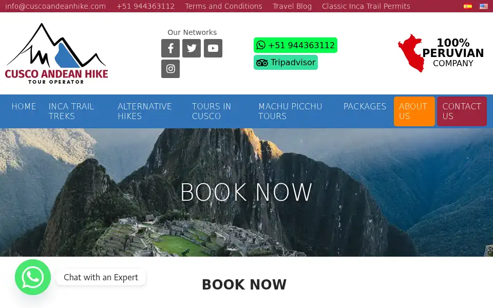Screenshot of cuscoandeanhike.com