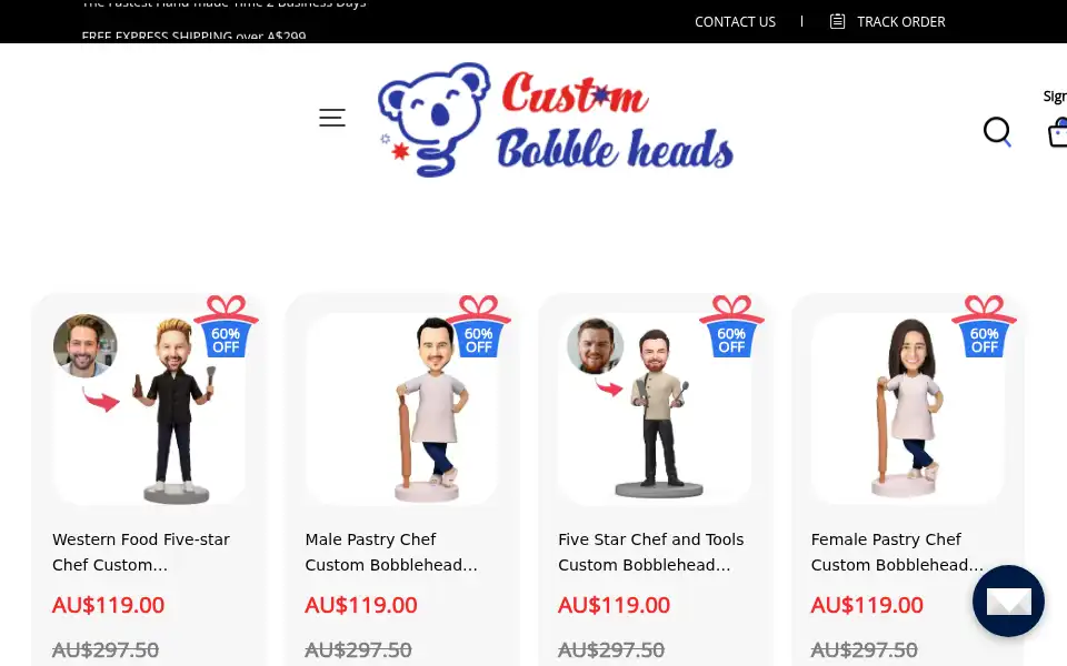 Screenshot of custombobbleheads.com.au