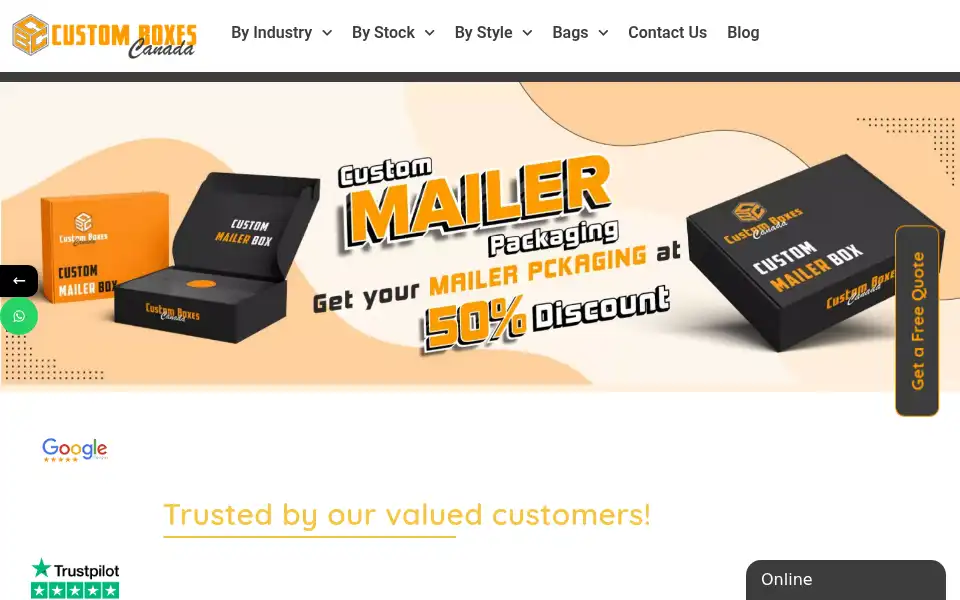 Screenshot of customboxescanada.ca