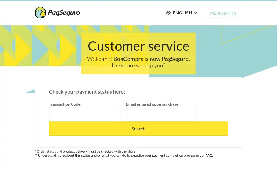 Screenshot of customer.international.pagseguro.com