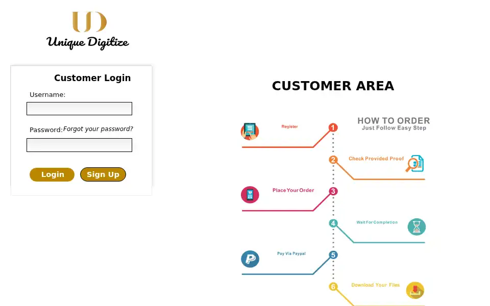 Screenshot of customer.uniquedigitize.com