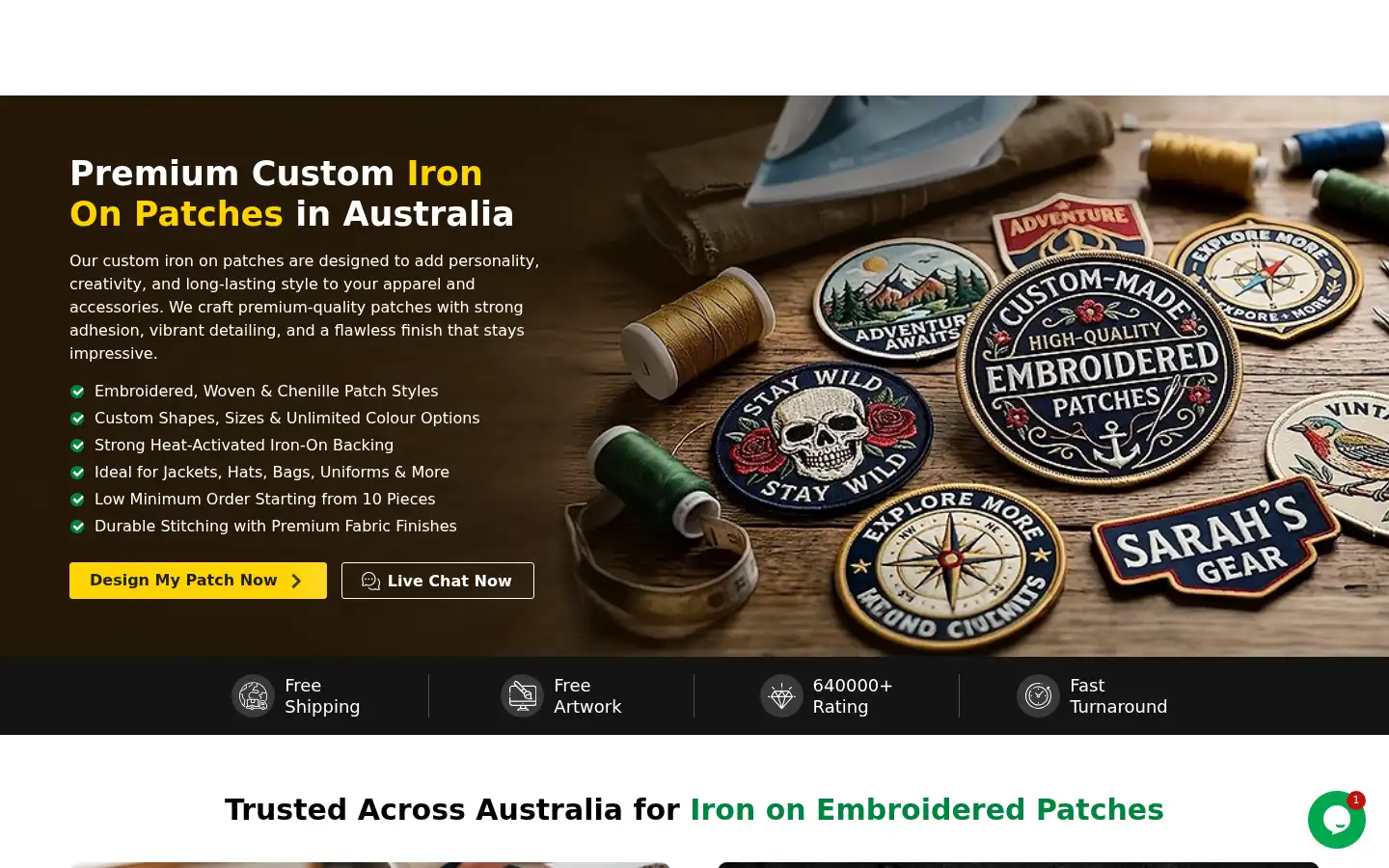 Screenshot of customirononpatches.com.au