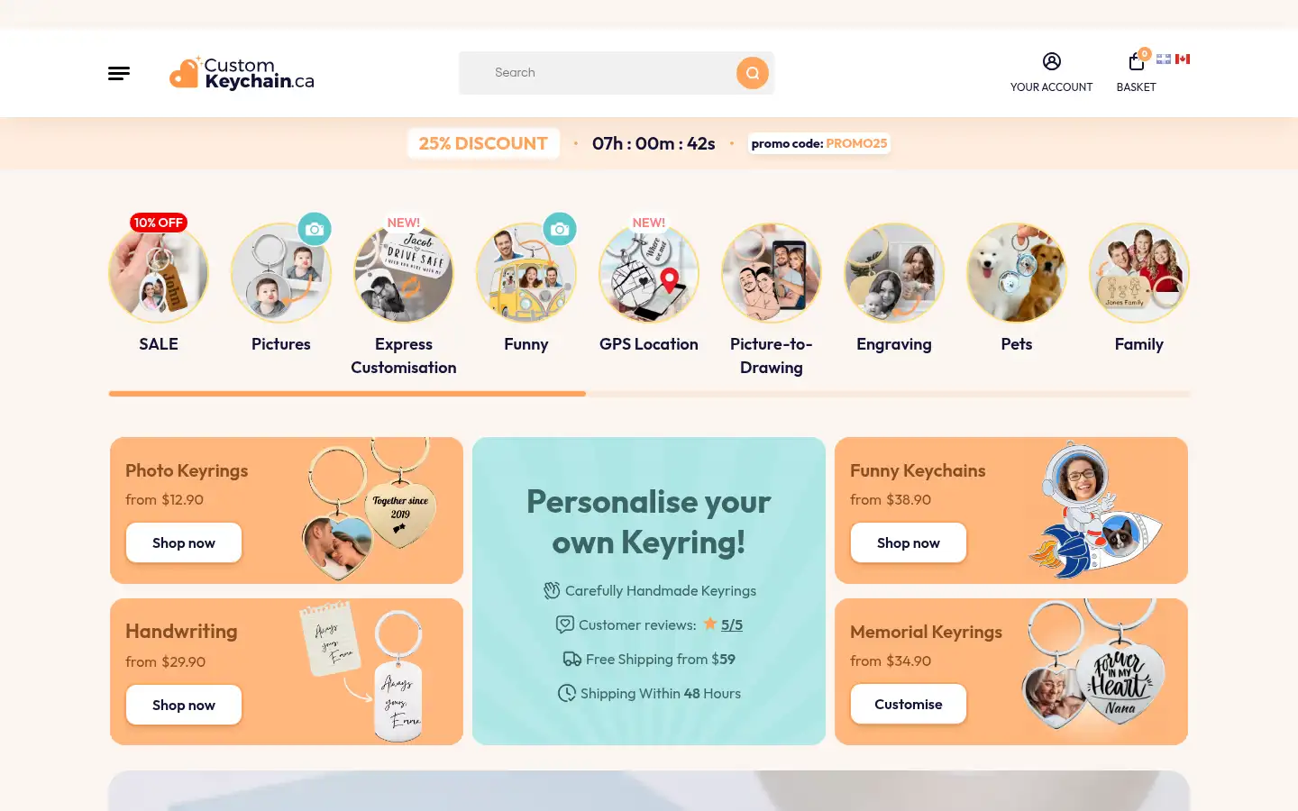 Screenshot of customkeychain.ca