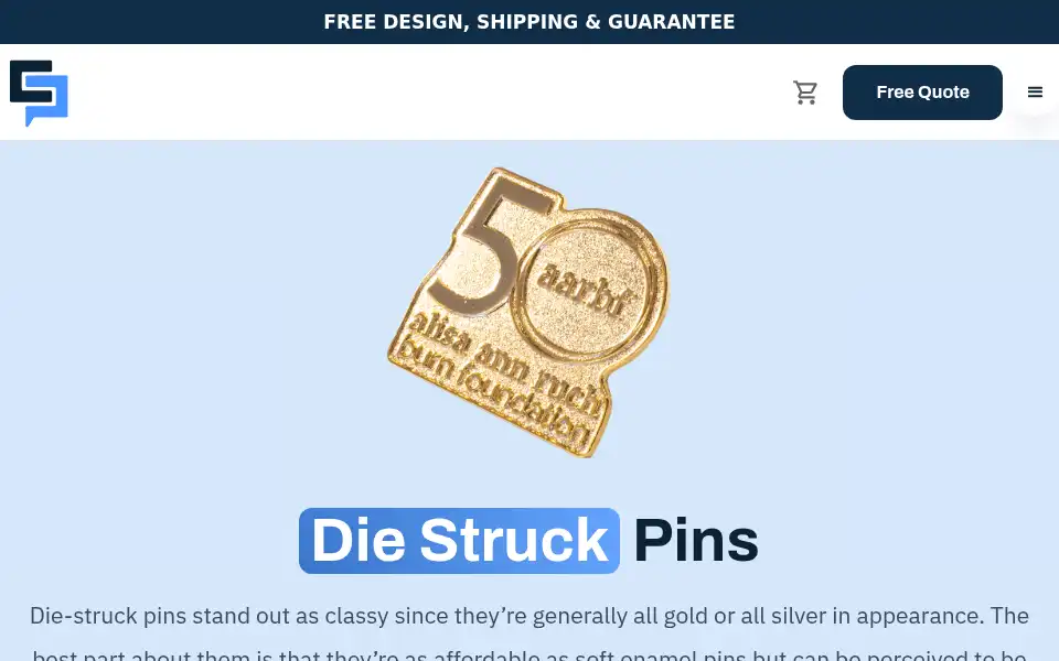 Screenshot of custompinsnow.com