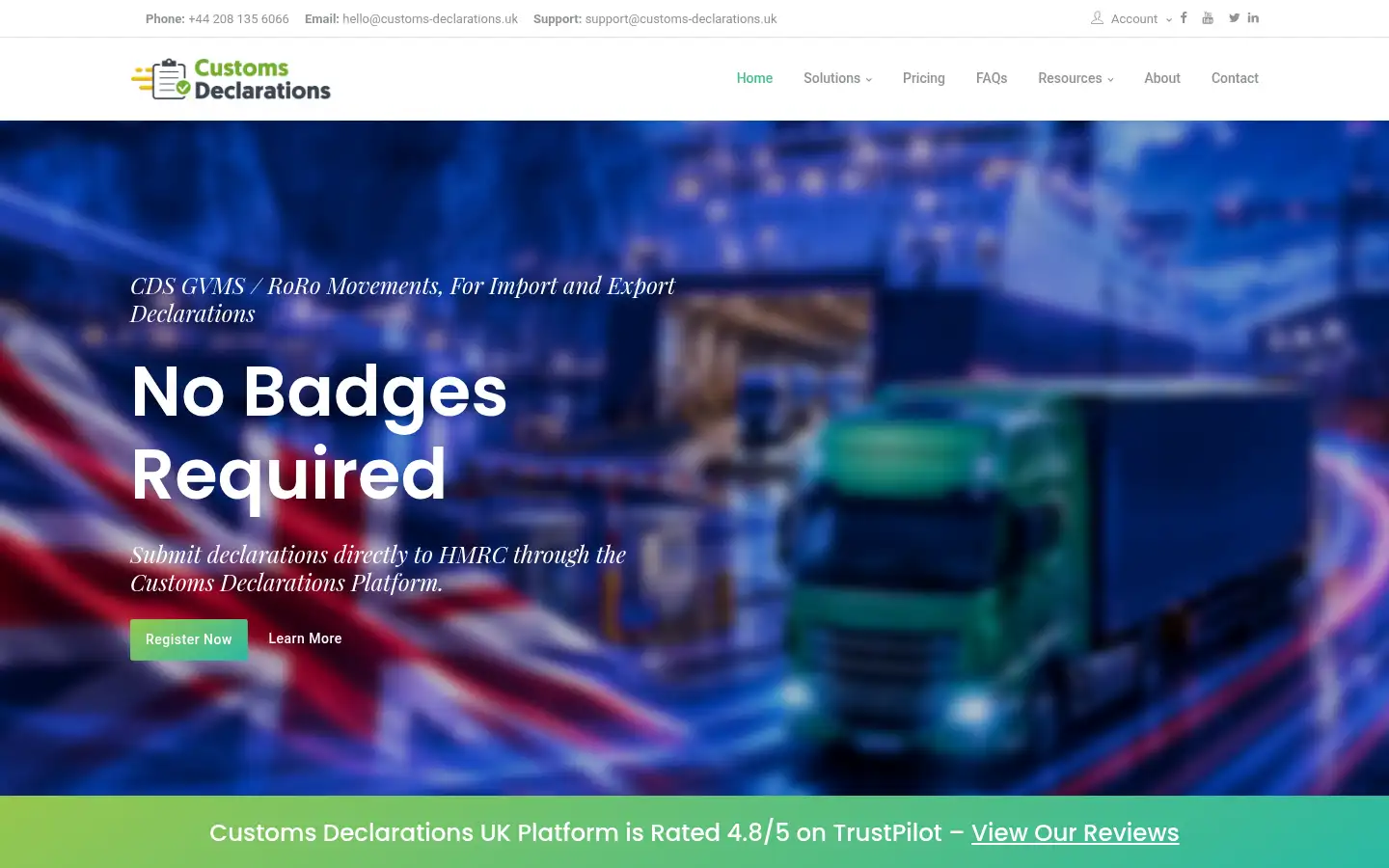 Screenshot of customs-declarations.uk