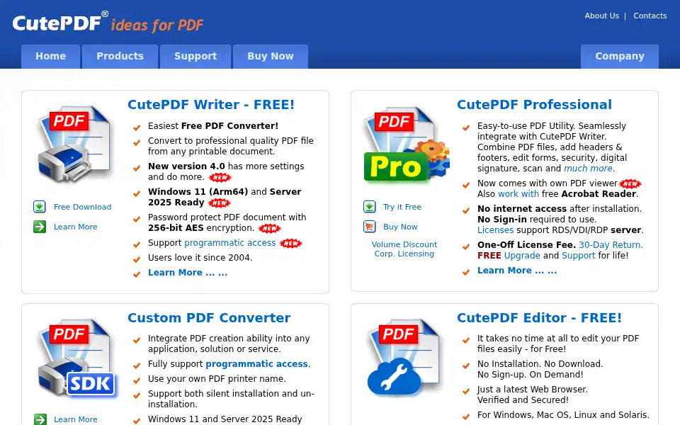 Screenshot of cutepdf.com